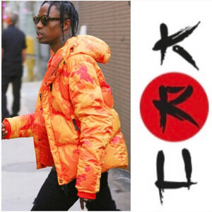 Kru St. Moritz Yellow Pink Orange Camo Front Button Zip Long Sleeve Hood Jacket